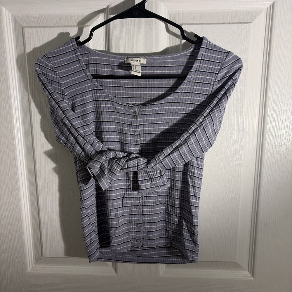 Forever 21 Lavender Striped Button-Front Shirt